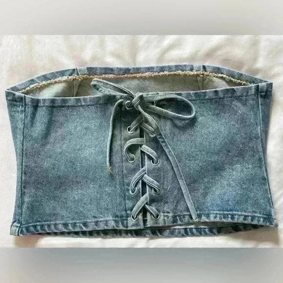 EB Denim Lace Up Corset Top Medium Wash Women's Size Medium - Picture 5 of 9